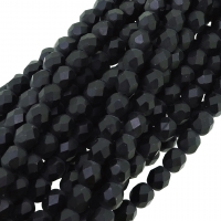 Fire Polished Faceted 6mm Round Beads 6"str - Matte Black