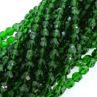 Fire Polished Faceted 6mm Round Beads 6"str - Green Emerald