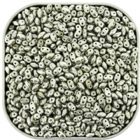 Czech MiniDuo Two-hole Beads 4x2mm Jet Silver Pastel Matte 8g