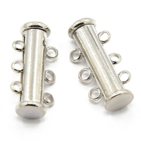 Slide Lock Clasps 3-strand Silver Plated 21mm. Pack of 5