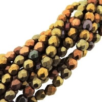 Fire Polished Faceted 4mm Round Beads 100pcs - Mat Mtlc Gld Iris