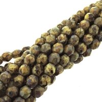 Fire Polished Faceted 4mm Round Beads 100pcs - Picasso Opq Beige