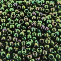 Seed Beads Round Size 11/0 28GM Higher Metallic Olivine Iris