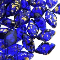 GemDUO 2-Hole beads 8x5mm 10GM - Gold Splash Cobalt Blue