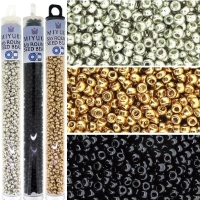 Miyuki Round Seed Beads Size 8/0 Galvanized Silver, Gold & Black