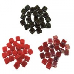  Czech 2-Hole Tile Beads 6mm Red Collection (75 Beads Total) 