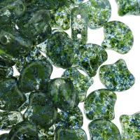 Czech Glass 2-Hole Ginko Beads 7.5mm 22GM Confetti Blue Green