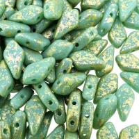 Kite Beads 2-Hole 9x5mm 9GM - Gold Splash Turquoise Green