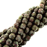 Fire Polished Faceted 4mm Round Beads 100pcs - Picasso Burnt Umr